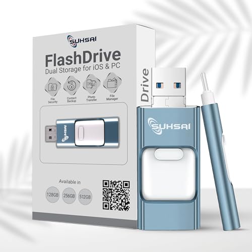 Suhsai 4 in 1 Flash Drive 256GB USB Stick Flash Drive Photo Storage & USB Storage Device USB C Pendrive USB Type C Memory Stick Pen drive photo stick for iPhone Laptop & Android Devices (Blue)