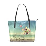 Lieferdatum: 12-15 Tage Eslifey Bicycle Vintage With Heart Balloon Beach Portemonnaie PU Leder Schulter Tote-Tasche für Damen Mädchen Damen