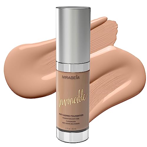 Mirabella Invincible Anti-Aging Full Coverage Hd Liquid Foundation, Medium Iv - Moisture-Rich Formula Minimizes Acne, Fine Lines & Wrinkles For Smoother & Brighter Skin - Paraben-Free & Cruelty-Free #TOP5