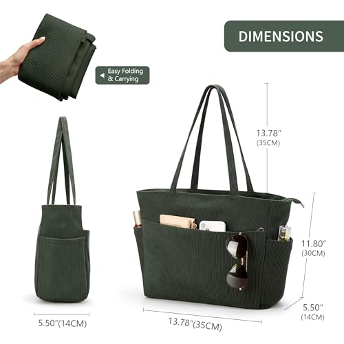 Image of WLLWOO Large Corduroy Tote Bag Women Anti Splash Zipper Casual Hobo Shoulder Handbag for Daily Travel Work 15.6 inch-16 inch | Large