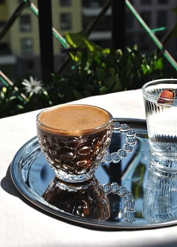 6'lı Cam Boncuklu Kahve Fincanı Takımı Türk Kahvesi Bardağı Espresso Boncuk Bardak - Görsel 2