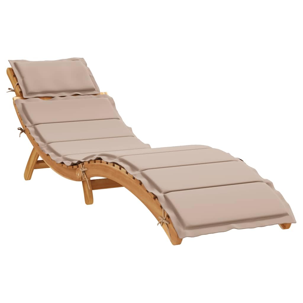 Leżaki z poduszkami, 2 szt., kolor taupe, lite drewno akacjowe, leżak ogrodowy z poduszką, składany, na basen, taras, balkon