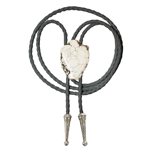 Image of Daisy Del Sol Bolo Tie Turquoise Stone Braided Vegan Faux Leather Silver Tips Handmade Necklace Adjustable Boho Western Jewelry