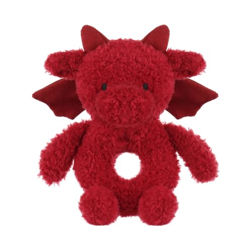 Image of Apricot Lamb Baby Lovey Red Dragon Soft Rattle Toy, Plush Stuffed Animal for Newborn Soft Over 0 Months (Red Dragon, 5.9 Inches)