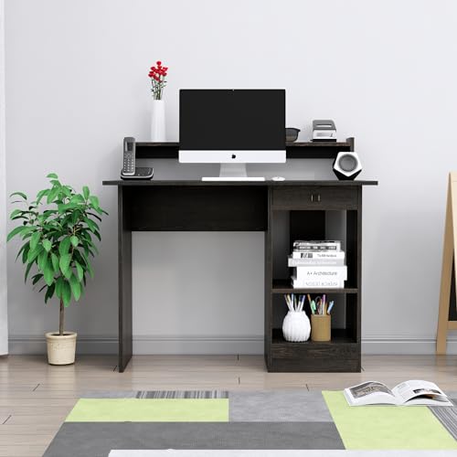 Image of Bniture Wooden Study Table for Home | Engineered Wood Study Table with Book Shelf | Multi Purpose Computer Desk for Study & Writing | Laptop Table for Home with Drawers & Storage Shelf | Flower Wenge