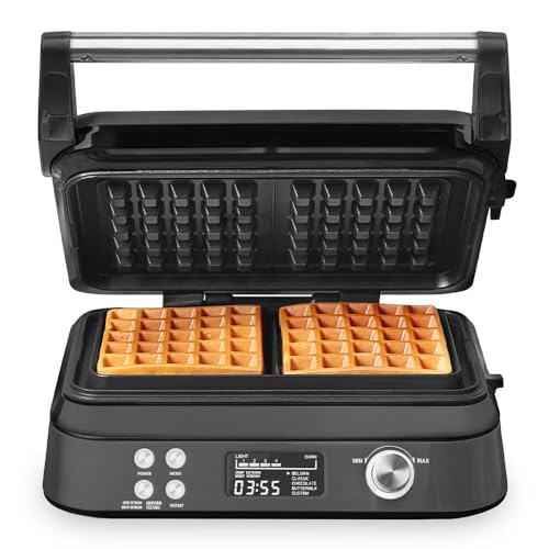 GASTROBACK 42449 Belgisches Waffeleisen Advanced Control, 5 Verschiedene Programme, 7 Bräunungsstufen, Steuerung über LCD–Display, 1.600 Watt, Edelstahl Schwarz
