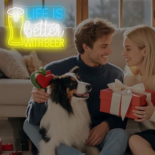 Image of Life Is Better With Beer Neon Sign, Bar Neon Lights for Home Bar Decor, USB Powered LED Light Up Signs for Bedroom, Man Cave, Party Decorations, Gift for Birthday, Christmas