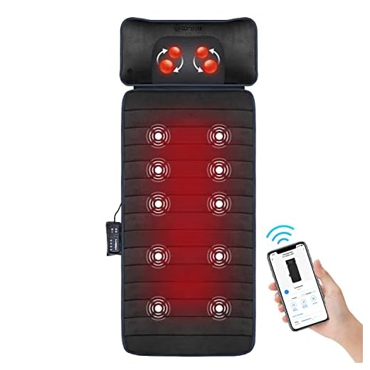 COMFIER Full Body Massage Mat,10 Vibrating Motors Massage Pad with APP Control and Movable Shiatsu Neck Massage Pillow, 4 Heating Pads for Neck,Shoulders,Back Massager, Black