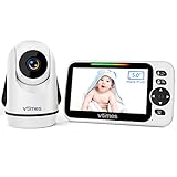 VTimes Baby Monitor, 5” Display Video Baby Monitor with Camera and Audio Remote Pan-Tilt-Zoom 355°Rotatable Wide View,No WiFi Two Way Audio Talk,Infrared Night Vision,8 Lullabies for Newborn/Eldy/Pet