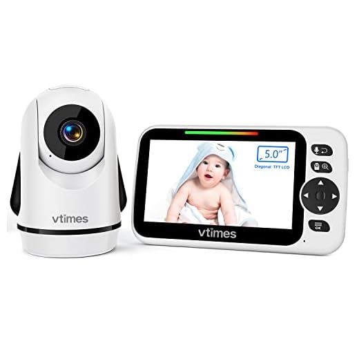 VTimes Baby Monitor, 5” Display Video Baby Monitor with Camera and Audio Remote Pan-Tilt-Zoom 355°Rotatable Wide View,No WiFi Two Way Audio Talk,Infrared Night Vision,8 Lullabies for Newborn/Eldy/Pet