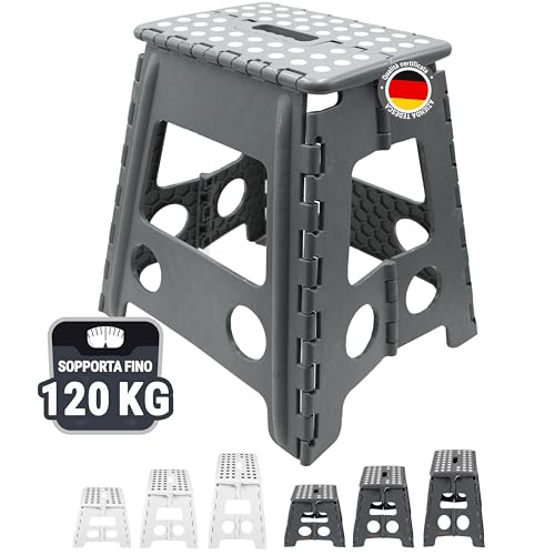 ZOLLNER Sgabello Pieghevole - Altezza 39 cm - Sedia Pieghevole - scaletta - per Adulti o Bambini - Cucina, Bagno, Campeggio, Stanza - Colore Grigio
