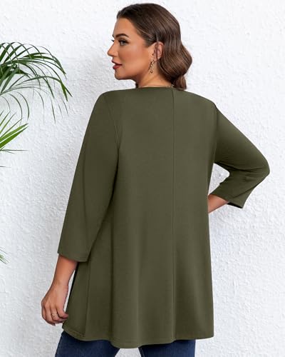 3 Pack Plus Size 3/4 Sleeve Tunics Tops for Curvy Women, Loose Fit Casual Comfy Swing Flare T-shirts for Leggings4