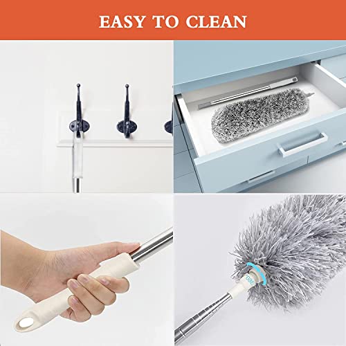 Image of KASHIVAL Long Handle Microfiber Feather Fan Ceiling Duster for Dust Cleaning with extendable Pole 100 Inch with Anti Scratch Bendable Brush for Cleaning High roof Cobweb Stick