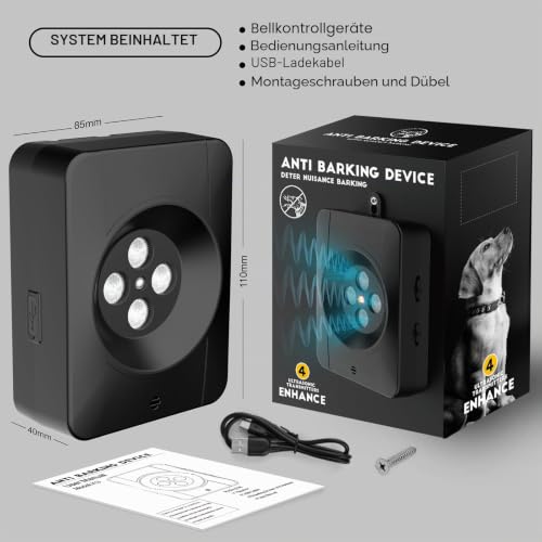 Bubbacare Antibell für Hunde, 3 Modi Automatisch Anti Bell Gerät mit 4 Ultraschallsendern, Audio & Ultraschall Hunde Bellen für Outdoor Indoor, Wiederaufladbares Anti-Bell-Mittel für Hunde