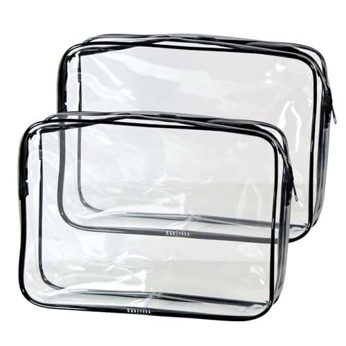 Clear TSA Approved Toiletry Bag, Quart Size Travel Organizer, Water Resistant, 2-Pack, Travel Cosmetic & Makeup Bags, Carry-On Airport Compliant Bag