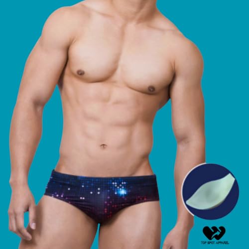Men's Disco Ball Padded Enhancing Swim Briefs, Front Removable Pad and Push-Up Cup2