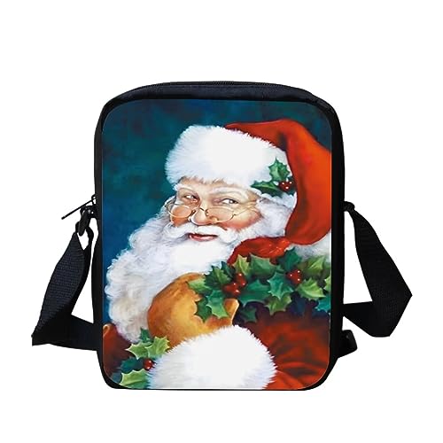 Bigcardesigns Christmas Crossbody Bags for Women Girls Cute Sling Shoulder Handbags Xmas Santa Messenger Tote Bags Zipper Wallet Christmas Gifts for Kids Adult