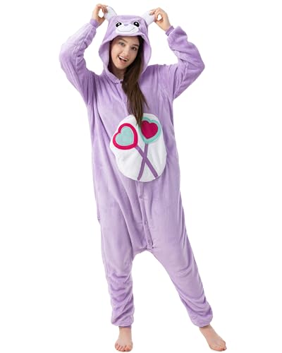Katara 1744 - Glücksbärchi Onesie Kostüm Teile-Gern-Bärchi Party Karnevals-Kostüm Verkleidung zum Fasching Schlafanzug Lila L