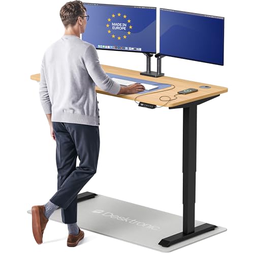 Image of Desktronic HomePro Standing Desk 54x28 - Made in Europe, Ergonomic Sit Stand Home Office Desk, Electric Height Adjustable, Dual Motor, USB & USB-C Charging, Wobble-Free, Touchscreen, 3 Memory Presets