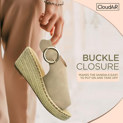 Image of CLOUDAIR Selina Women's Espadrille Wedge Sandals - Comfortable and Stylish Platform Slip On Sandals with Buckle Closure, Comfy Wedge Heels for Women, Fashion Summer Sandals