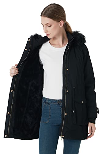 Royal Matrix Women's Parka Coat Warm Jacket For Spring Fleece Lined Long Winter Coat With Hood (Black, Medium) #TOP1