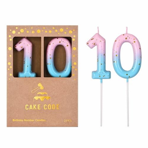 CAKE CODE 2.76 Inch Classical Pink Blue Gold 10 Number Birthday Candles
