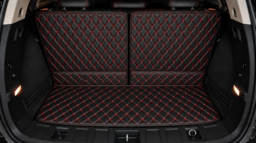Image of Premium 7D Boot /Trunk Mats Compatible for X-Trail 7 Seater 2026||Luxury Leather Double Layered mats||Complete Set ||100% Waterproof and Washable (Black with Red)