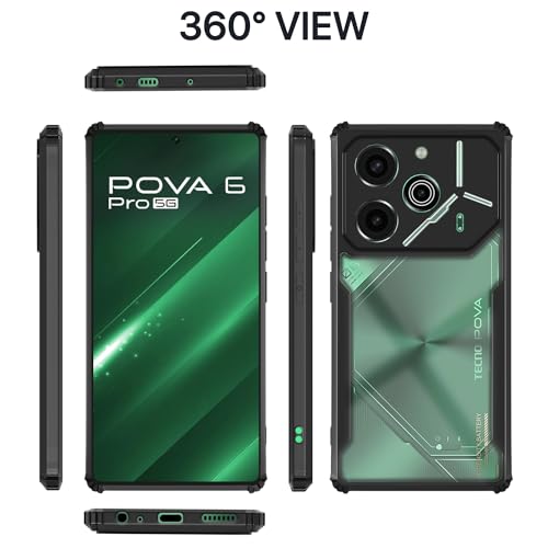 Image of Pikkme Tecno Pova 6 Pro 5G Back Cover | Crystal Clear Transparent Back | Ultra Hyrbid | Full Camera Protection | Raised Edge | Bumper Back Case (Black)