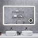 AquaWise Specchio Bagno,Specchio Bagno con Luce,Specchiera Bagno LED Anti-buio,Specchio d'Argento Senza Rame,3 Colori e Luminosità Regolabile,Vetro Anti-esplosione, Grado di Impermeabilità IP73. immagine