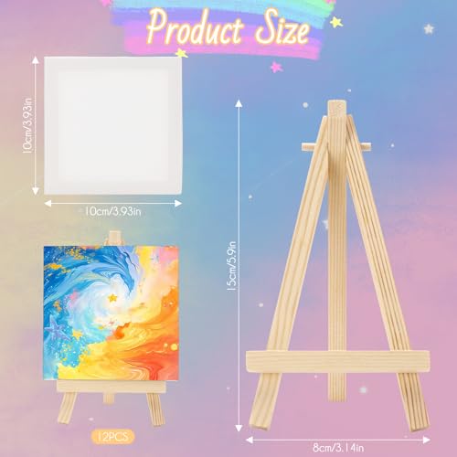 Zikenis 12 Stück Mini-Staffeleien mit Leinwand,Kleine Leinwände mit einstellbare Mini Staffelei,10x10cm Holz Dreieck Tischstaffele,für Display,Fotos,Fotoalben,Poster,Memo und Kinder Malen