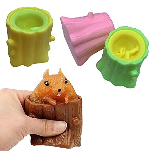 Image of Squirrel Squeeze Toys Evil Squirrel Decompression Squirrel Cup Rubber Fidget Toy Interactive 4Pcs Weird Stress Relief Anxiety Autism Funny Jokes Easter Gift Office Game for Baby Kid Adult Toddler