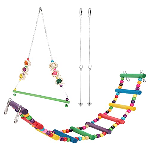 Giocattoli per pappagalli per uccelli, scale per pappagalli per uccelli, giocattoli altalena, giocattolo colorato per polli con scaletta per uccelli, supporto per frutta,