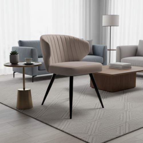 Image of Finch Fox Shree Faux Leather Living Room Dining Chair in Beige Color with Black Powder Coated Metal Legs