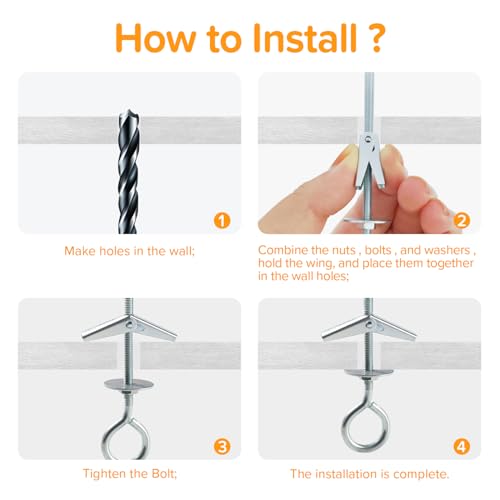 Lyeteung M4 Wing Spring Toggle Closed Hook Set, Ceiling Plasterboard Mount With Hex Nuts - Image 4