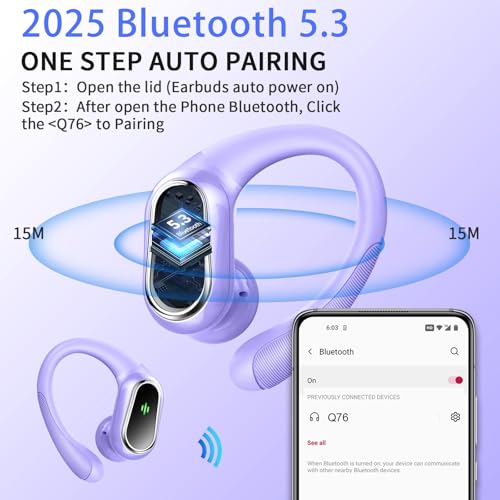 Image of Wireless Earbuds, 2026 Bluetooth 5.4 Headphones Sport, 50Hrs HiFi Stereo Deep Bass Over-Ear buds with ENC Noise Cancelling Mic, IP7 Waterproof & LED Display Earphones with Earhooks for Workout /Running