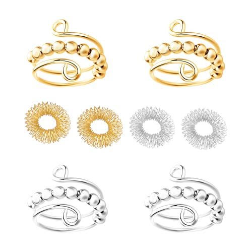 tiyiyok - tiyiyok 8 Pcs Bague Anti Stress Reglable, Ouverte Colorée Rotative, Mini Spinner Anneaux Ensemble pour Relaxation Femme Homme, Doré, Argenté