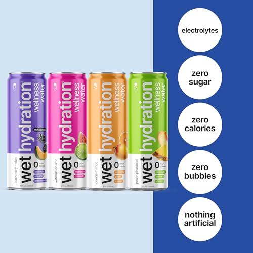 Image of Wet Hydration | Functional Wellness Water, Non-Carbonated - Trial Pack (12 Ounce Cans, Pack of 4) - Flavored Water, Hydration Drink, No Sugar, No Artificial Ingredients, Zero Calories (Packaging May Vary)