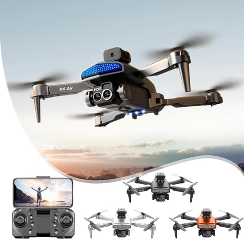 D6-Air Dual-camera Drone – Folding Drone 4K HD Aerial Photography Drone 5G WIFI Transmission Drone Brushless Motor Mobile Phone Control Multiple Flight Modes Drone With Camera For Adults (Black)