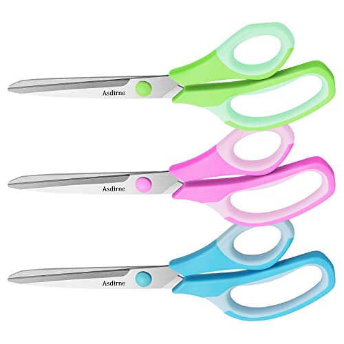 Asdirne Scissors, Premium 8.6” All Purpose Scissors, Ultra Sharp Stainless Steel Blades, Comfortable Grip, Great For Craft, Office, School And Everyday Use, Blue/Pink/Green, Pack Of 3 #TOP6