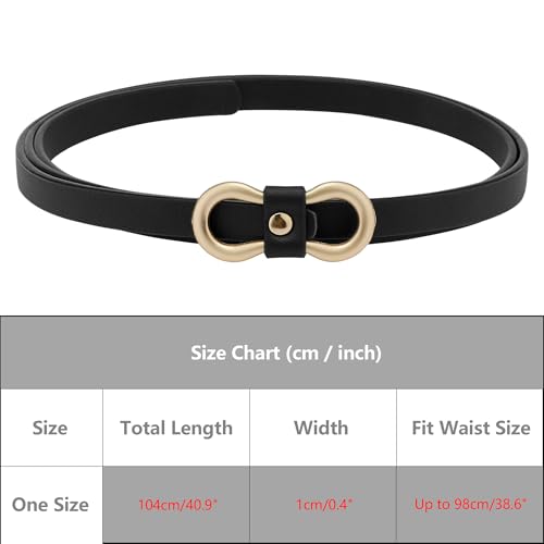 Women's Skinny Extra Thin Belts, Fashion 8-Shaped Golden Buckle Holeless Waistband for Dresses Coats Jeans4