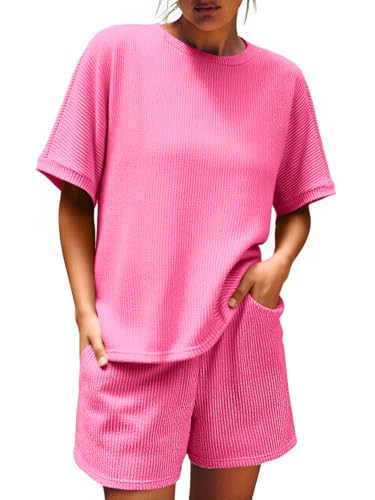 Image of Imily Bela Womens 2 Piece Outfits 2025 Oversized Summer Short Sets Casual Beach Ribbed Short Sleeve Matching Set