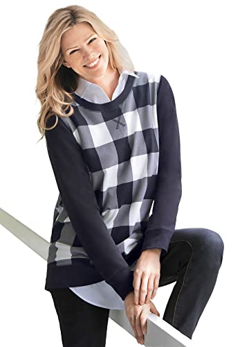 Woman Within Women's Plus Size French Terry Sweatshirt - 1X, Desert Rose Feather Multicolored #TOP5