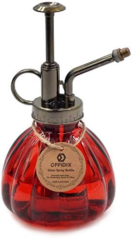OFFIDIX Plant Mister Flower Watering Can, 6.3" Tall Vintage Pumpkin Style Black Color Glass Spray Bottle & Bronze Plastic Top Pump Ideal for Watering Small Plants Inside Home or Office