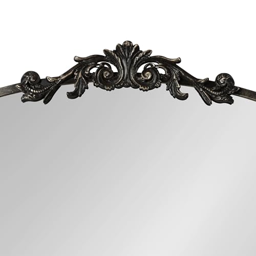 Image of Kate and Laurel Arendahl Ornate Traditional Square Arched Mirror; 28 x 30; Antique Black; Decorative Baroque Style Arch Vintage Mirror with Wide Frame and Ornamental Crown