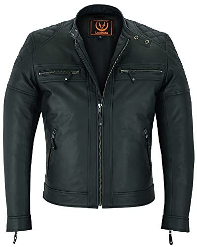A&H Apparel Mens Classic Vintage Two Tone Genuine Top-Grain Cowhide Biker Leather Jacket (Black, Small) #TOP2