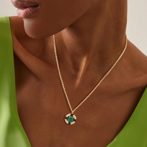 Fettero Gold Necklace for Women,14K Gold Plated Charm Necklaces for Women Gemstone Pendant Necklace Non Tarnish Gold Necklaces Jewelry