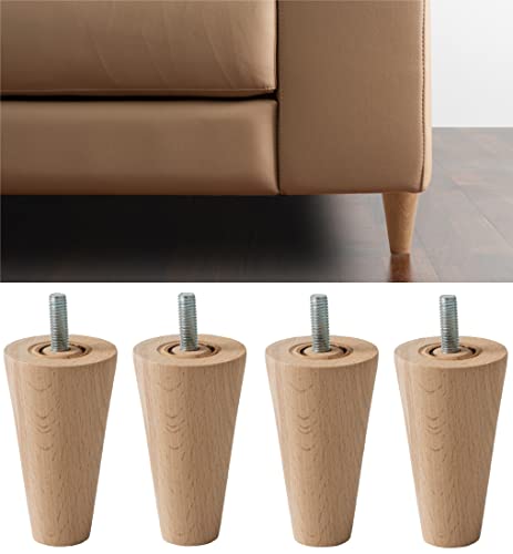 IPEA 4 Patas para Muebles y sofás de Madera Altura 10 CM – Fabricado en Italia – Juego de 4 Patas de Madera en Bruto con Forma de Cono para Armarios y Sillones – 100 mm – Color Natural