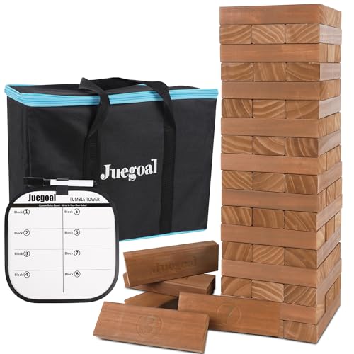 Juegoal 54 Piece Giant Tumble Tower Brown for Adult Kids Family, Wooden Block Stacking Game with...