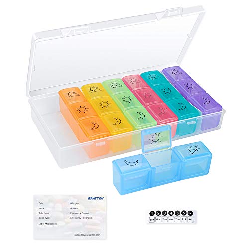 Pill Organizer 3 Times a Day, Weekly Pill Organizer 7 Day Morning Noon