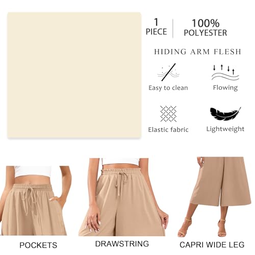 POPYOUNG Summer Womens Capri Wide Leg Pants Palazzo Pants Drawstring Dressy Casual Trousers with Pockets4